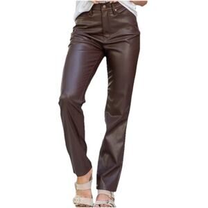 Judy Blue Faux Leather Pants Sz 11 New Brown Tummy Control High Rise Straight